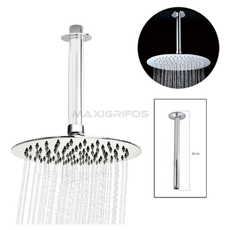 Regadera Ducha Metálica 20x20 Redonda Incluye Tubo De Techo 5