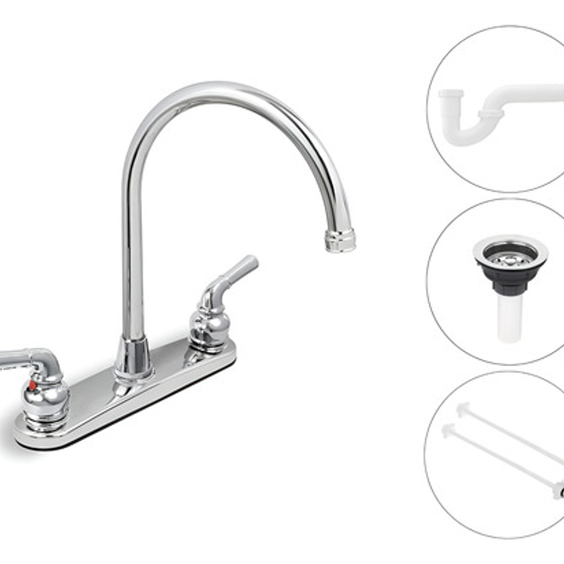 Griferia Llave Lavaplatos 8  + Sifón, Canastilla, Acoples 1