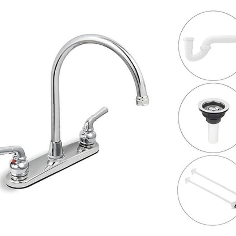 Griferia Llave Lavaplatos 8  + Sifón, Canastilla, Acoples 1