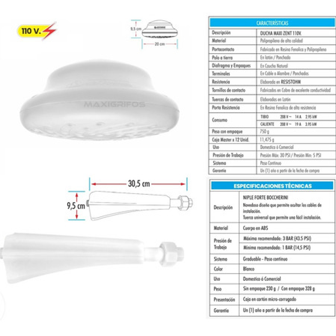Ducha Eléctrica Maxi Zent Boccherini 120v Incluye Tubo  3
