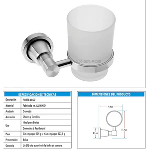 Portacepillo Vaso Boccherini Cepillera Aluminio Pared Satinado 6 Cepillos