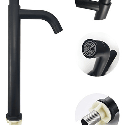 Llave Grifo Lavamanos Negra Alta En Acero Inoxidable