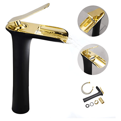 Grifo Lavamanos Monocontrol Dorado Tipo Cascada 