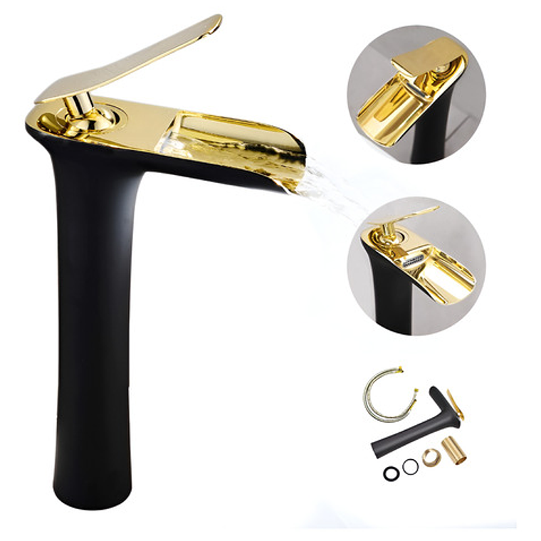 Grifo Lavamanos Monocontrol Dorado Tipo Cascada  1