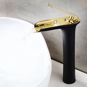 Grifo Lavamanos Monocontrol Dorado Tipo Cascada 