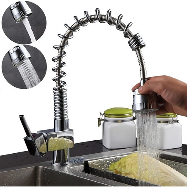  Llave Grifo Lavaplatos Monocontrol Cuadrado Extraíble Lujo 1