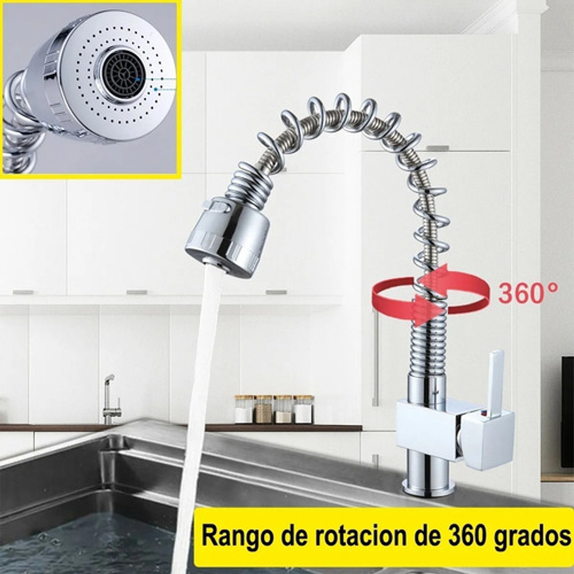  Llave Grifo Lavaplatos Monocontrol Cuadrado Extraíble Lujo 5