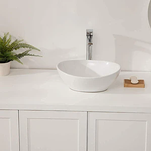 Lavamanos Ovalado Blanco Cerámica De Sobreponer 13,3x41x33