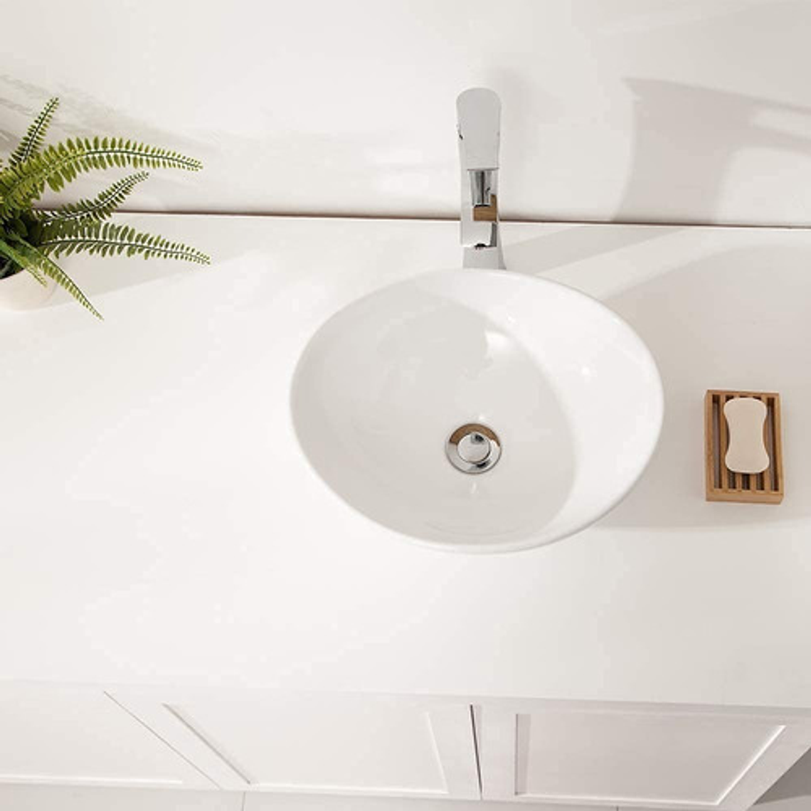 Lavamanos Ovalado Blanco Cerámica De Sobreponer 13,3x41x33 4