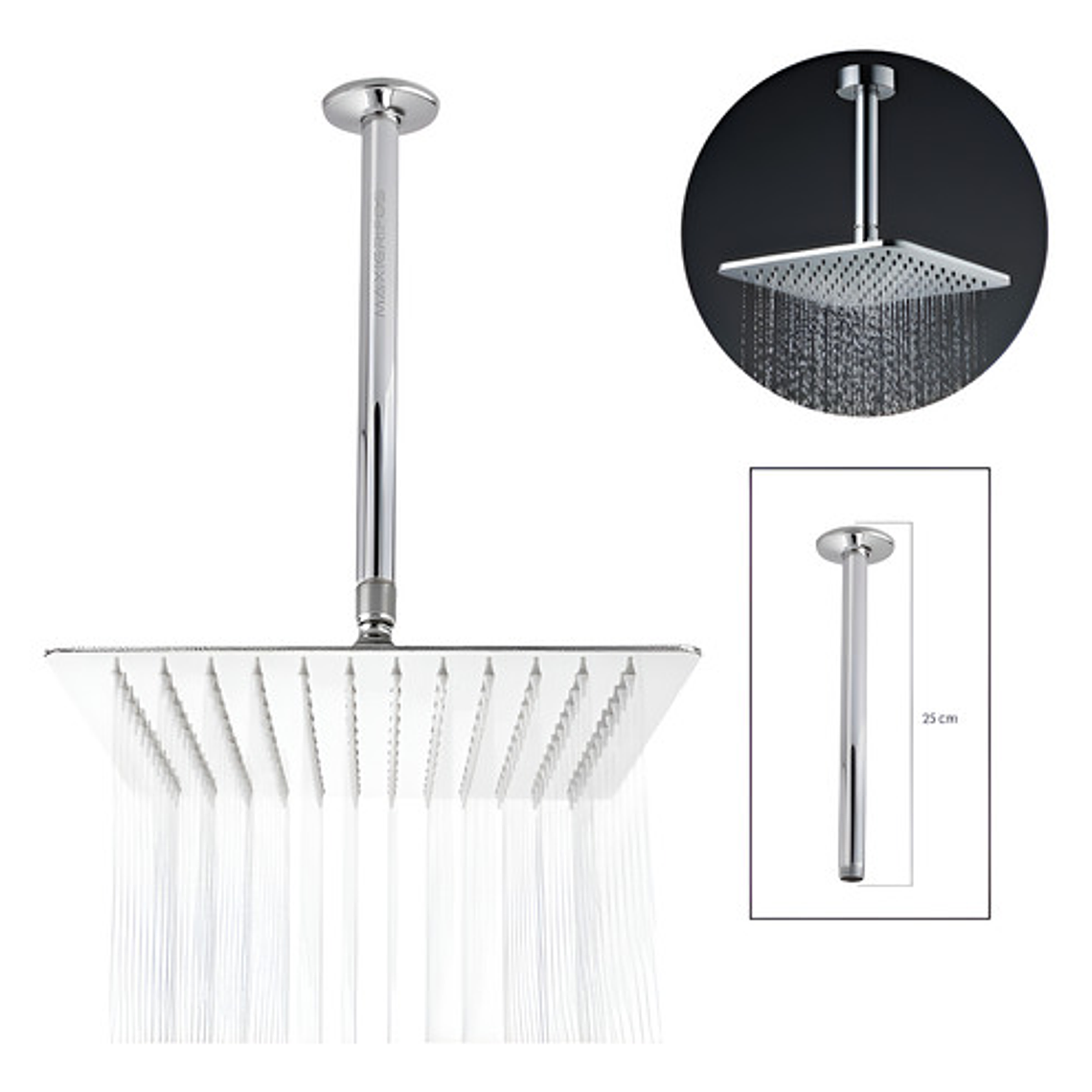 Regadera Ducha Metálica 20x20  Incluye Tubo De Techo 1