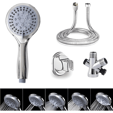 Ducha Teléfono 5 Funciones (tipos De Chorro) + Desviador Color Plateado
