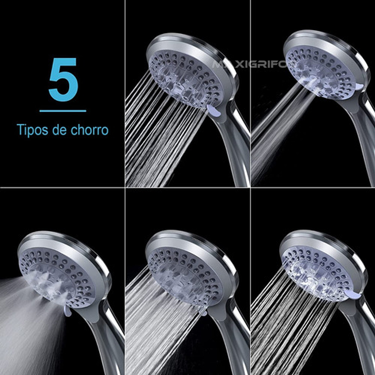 Ducha Teléfono 5 Funciones (tipos De Chorro) + Desviador Color Plateado 2