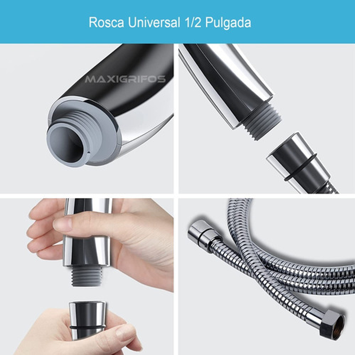 Ducha Teléfono 5 Funciones (tipos De Chorro) + Desviador Color Plateado 5