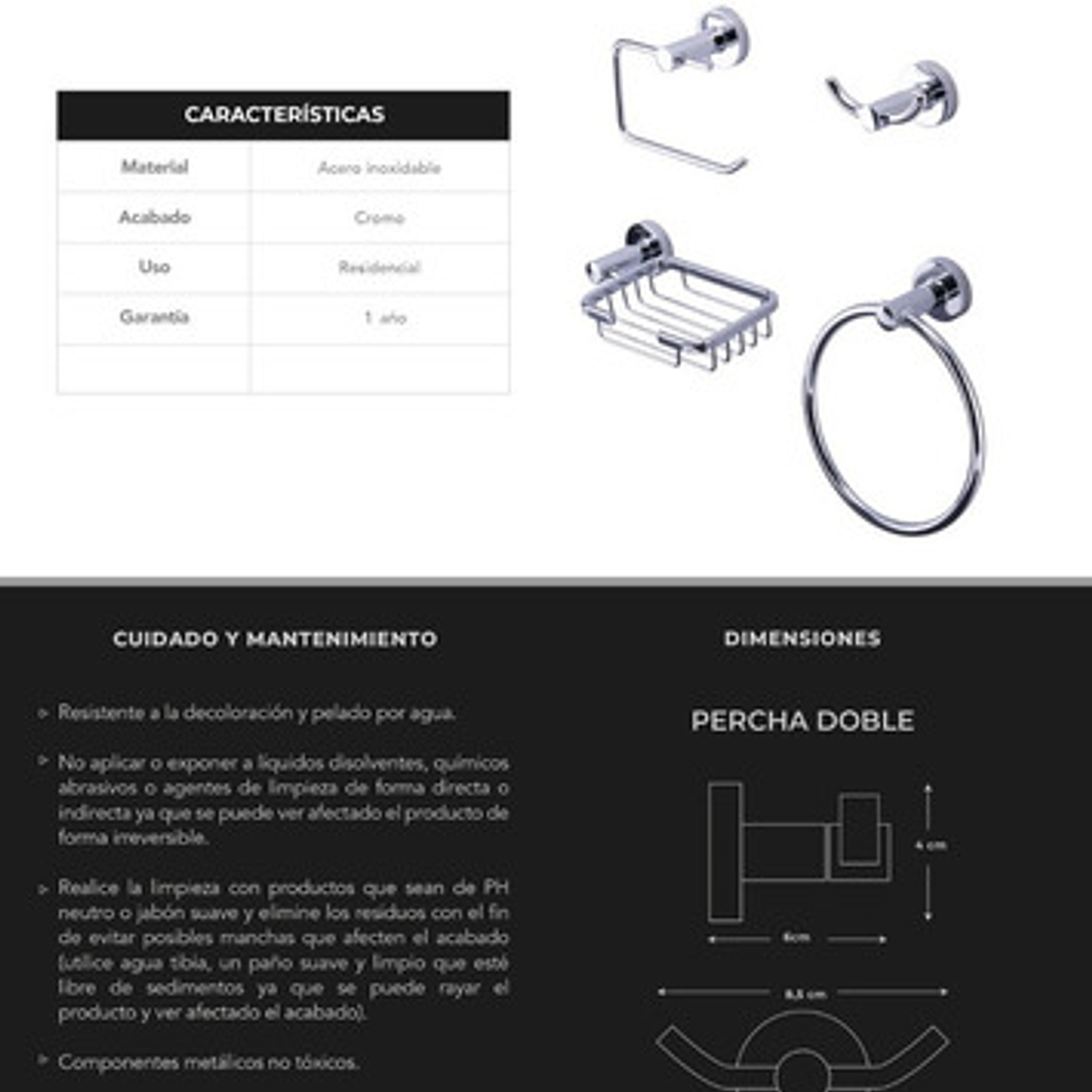 Set Accesorios Para Baño 4 Piezas Lujo Redondo 6