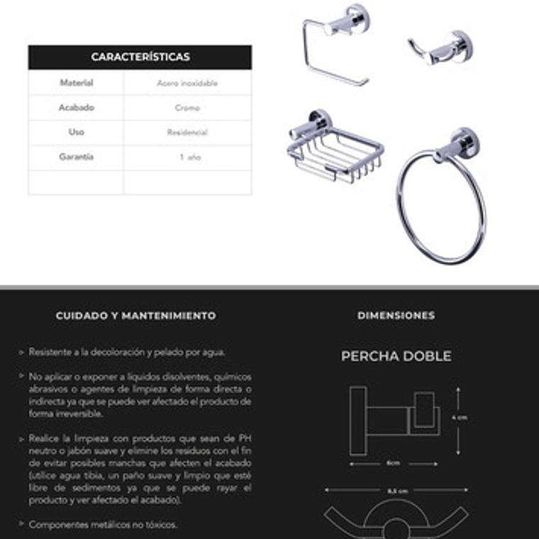 Set Accesorios Para Baño 4 Piezas Lujo Redondo 6