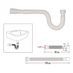Sifón Flexible Extralargo 170cm Para Lavaplatos O Lavamanos 