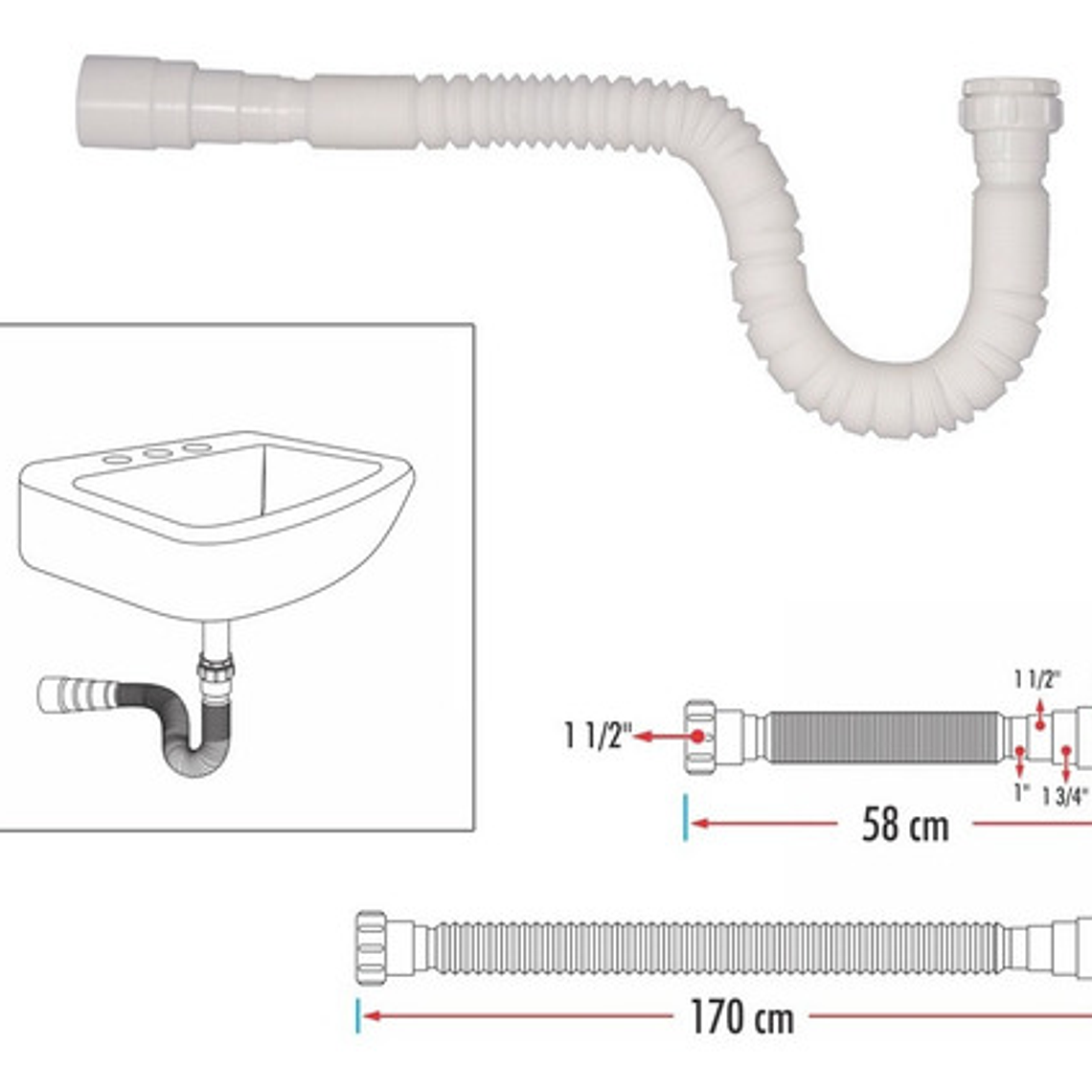 Sifón Flexible Extralargo 170cm Para Lavaplatos O Lavamanos  2
