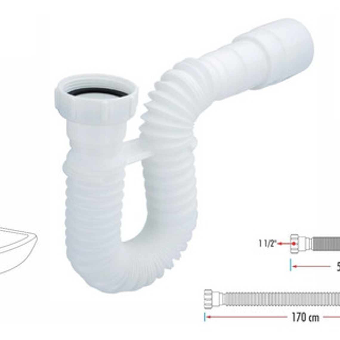 Sifón Flexible Extralargo 170cm Para Lavaplatos O Lavamanos  4