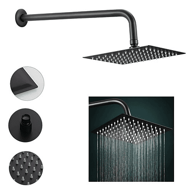 Regadera Negra Ducha Metálica 20x20 Cuadrada Incluye Tubo