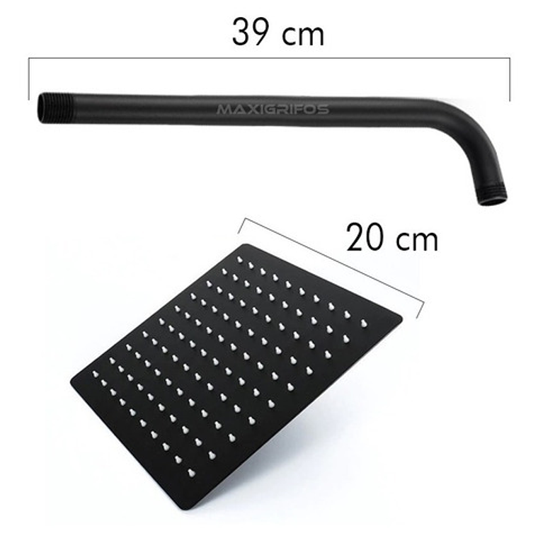 Regadera Negra Ducha Metálica 20x20 Cuadrada Incluye Tubo 3