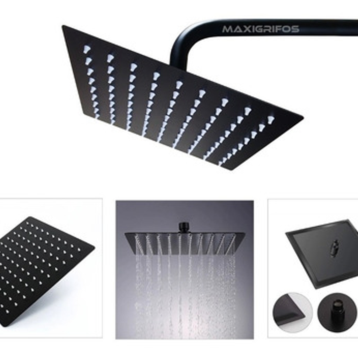 Regadera Negra Ducha Metálica 20x20 Cuadrada Incluye Tubo 5