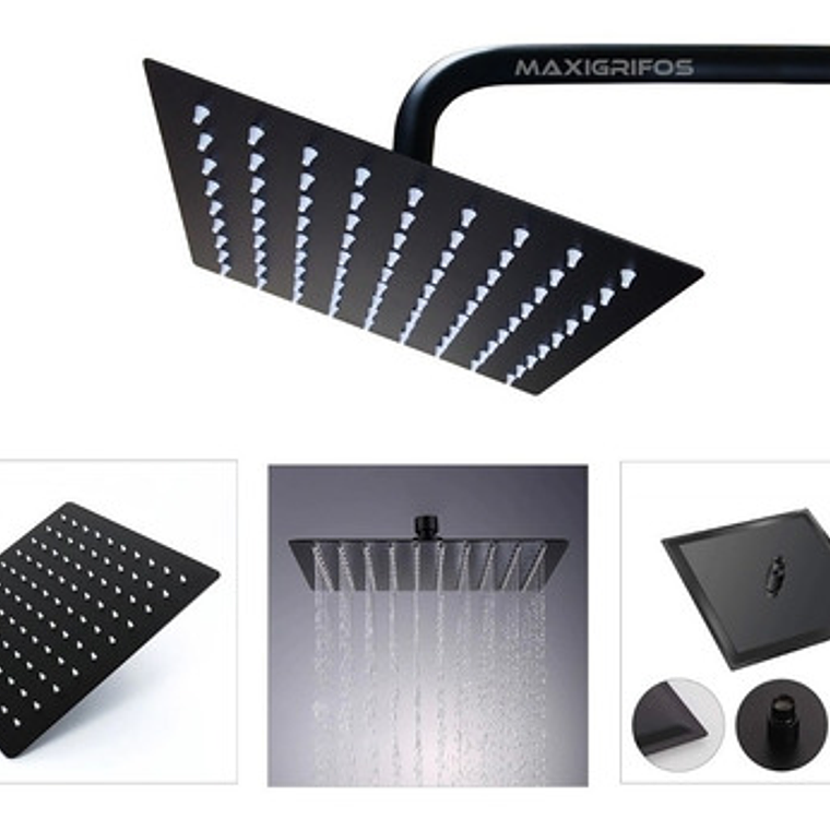 Regadera Negra Ducha Metálica 20x20 Cuadrada Incluye Tubo 5