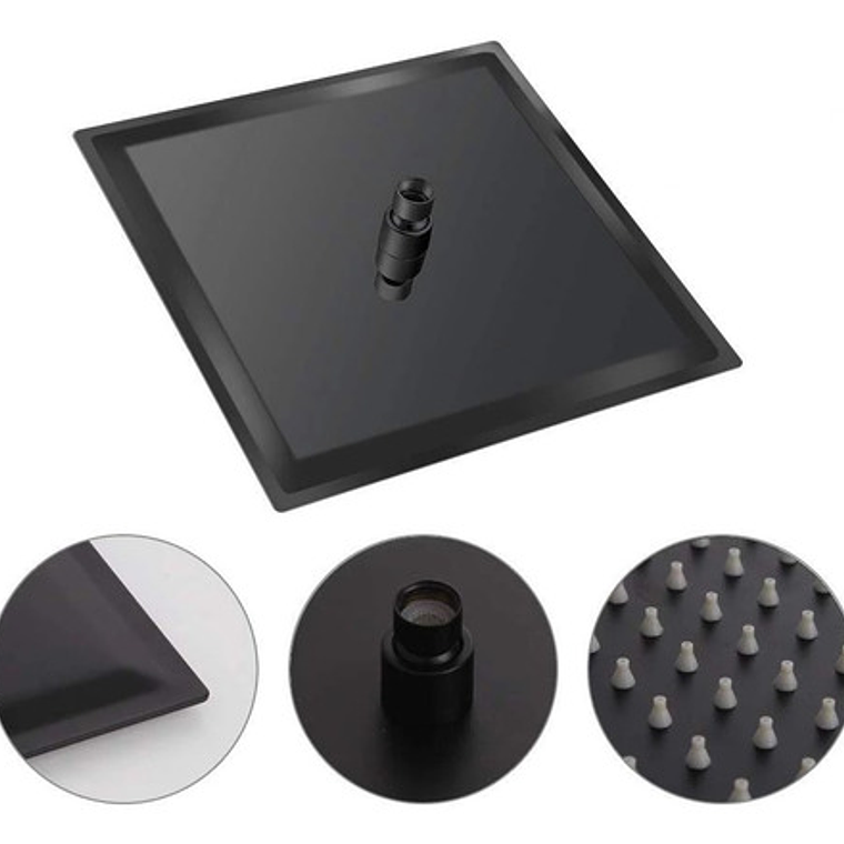 Regadera Negra Ducha Metálica 20x20 Cuadrada Incluye Tubo 6