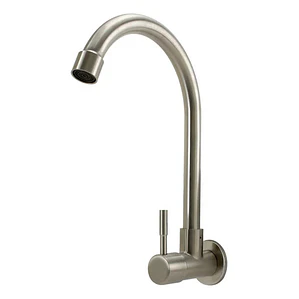 Llave Grifo De Pared Metálica De Agua Fría Cuello Alto