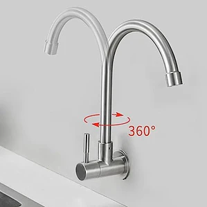 Llave Grifo De Pared Metálica De Agua Fría Cuello Alto
