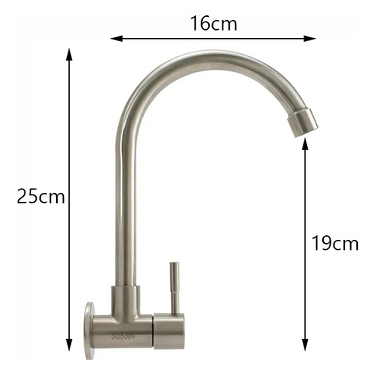 Llave Grifo De Pared Metálica De Agua Fría Cuello Alto 3