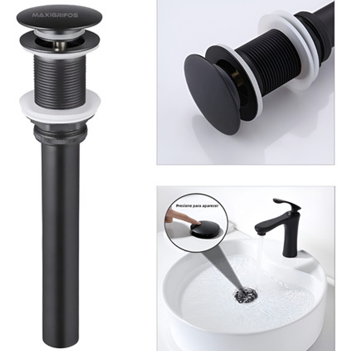 Desagüe O Sifón Negro De Push Largo Para Lavamanos -standar 1