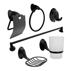 Juego De Accesorios Para Baño Negro Aluminio 6 Piezas