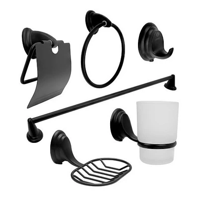 Juego De Accesorios Para Baño Negro Aluminio 6 Piezas