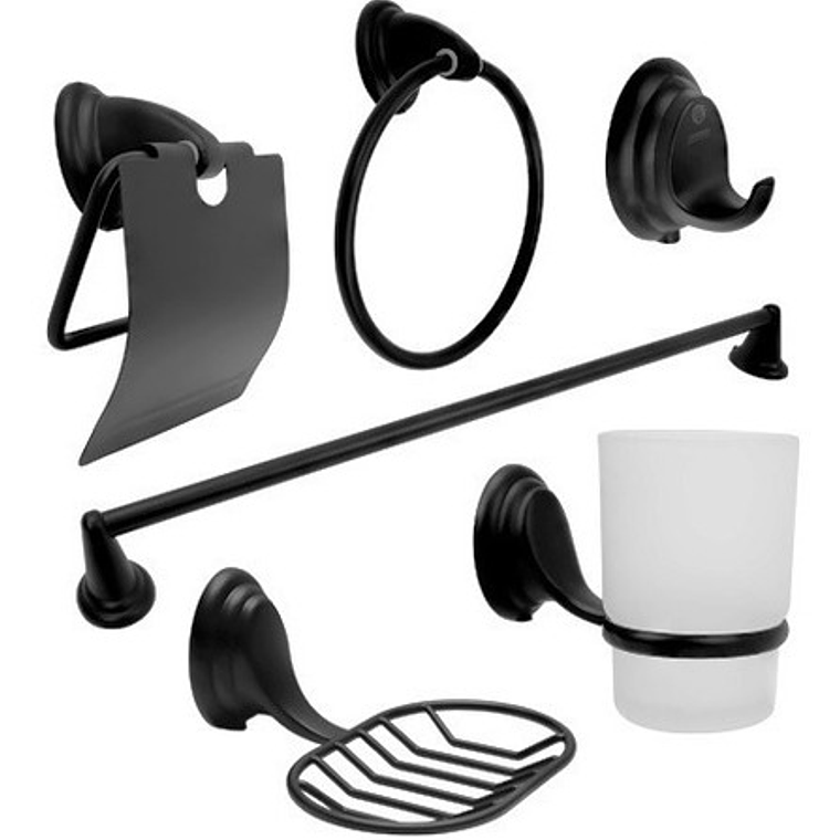 Juego De Accesorios Para Baño Negro Aluminio 6 Piezas 1