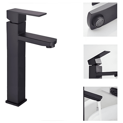 Grifo Llave Para Lavamanos Alta Negro Agua Fría Y Caliente