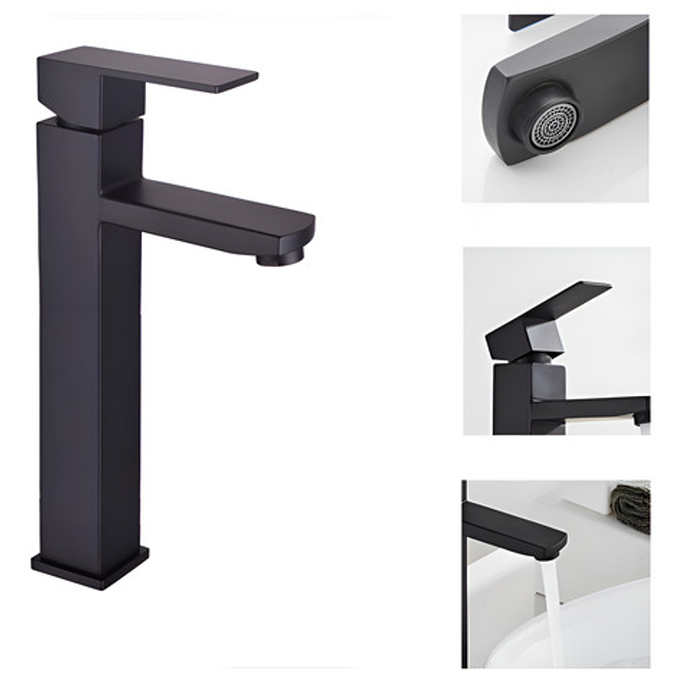 Grifo Llave Para Lavamanos Alta Negro Agua Fría Y Caliente 1