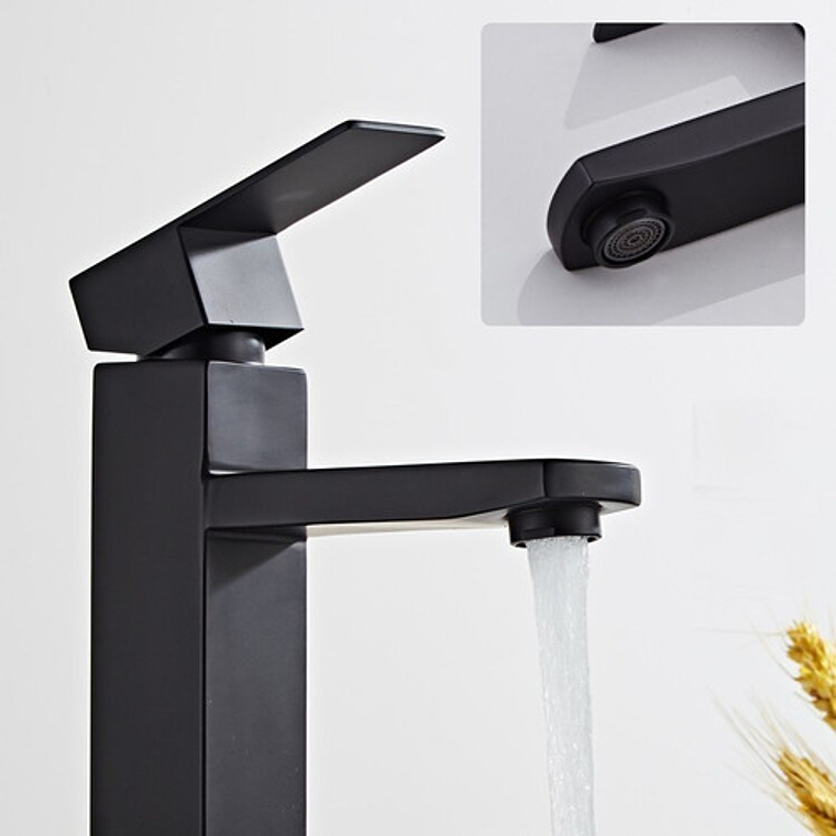 Grifo Llave Para Lavamanos Alta Negro Agua Fría Y Caliente 3