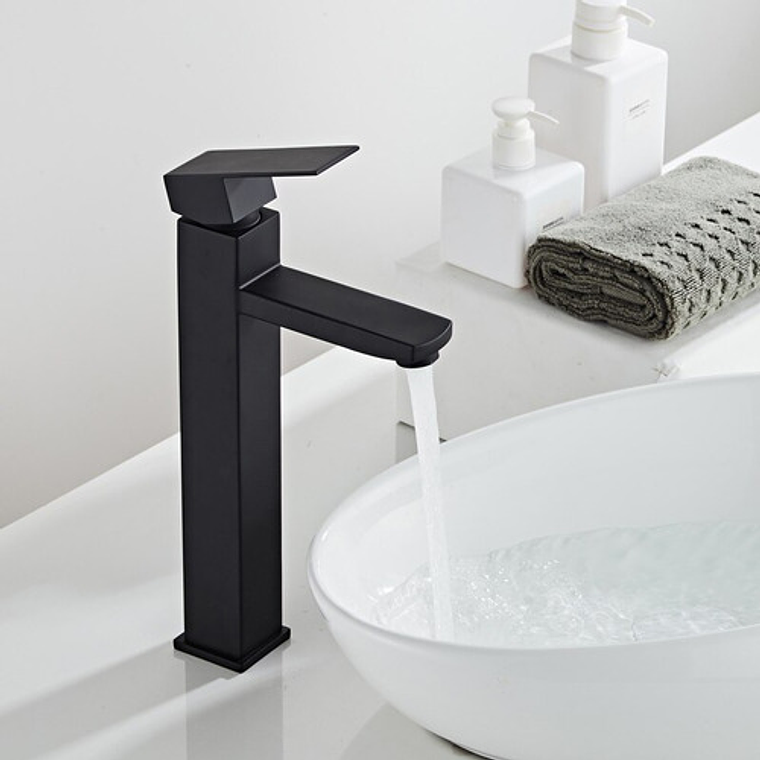 Grifo Llave Para Lavamanos Alta Negro Agua Fría Y Caliente 4