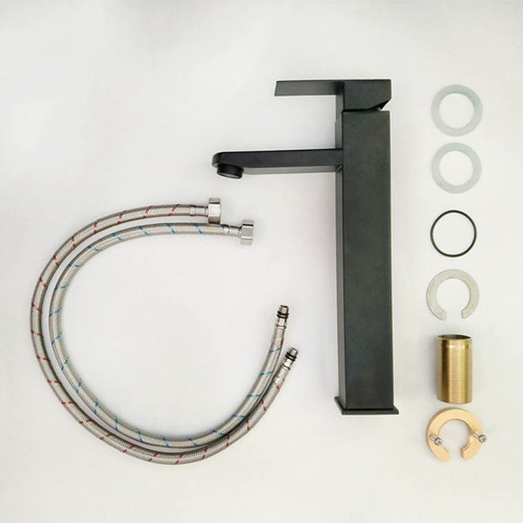 Grifo Llave Para Lavamanos Alta Negro Agua Fría Y Caliente 6