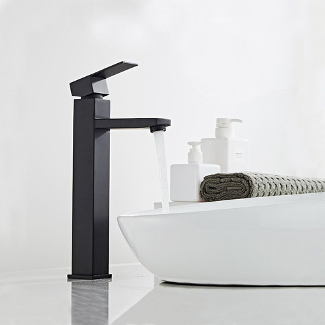 Grifo Llave Para Lavamanos Alta Negro Agua Fría Y Caliente 10