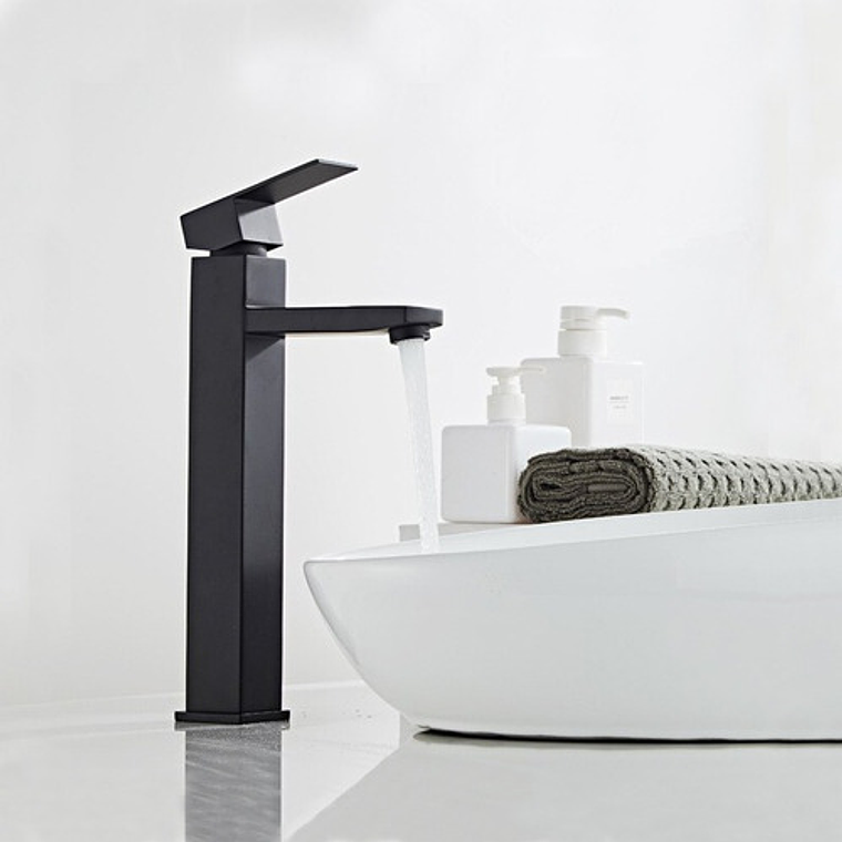 Grifo Llave Para Lavamanos Alta Negro Agua Fría Y Caliente 10