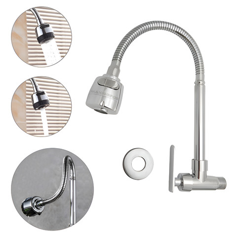 Griferia De Lavaplatos Flexible Pared De Cocina Acabado Cromado Mercury Plateado 1