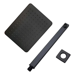Regadera Ducha Para Baño Rectangular Negro Mate Con Tubo