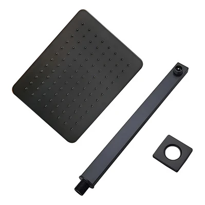Regadera Ducha Para Baño Rectangular Negro Mate Con Tubo