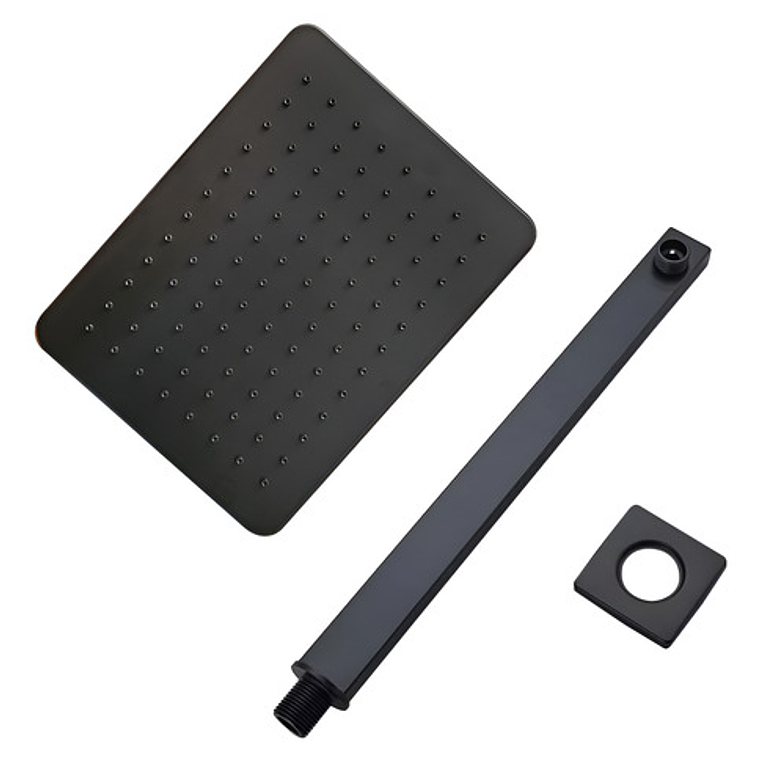 Regadera Ducha Para Baño Rectangular Negro Mate Con Tubo 1
