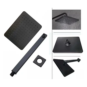 Regadera Ducha Para Baño Rectangular Negro Mate Con Tubo
