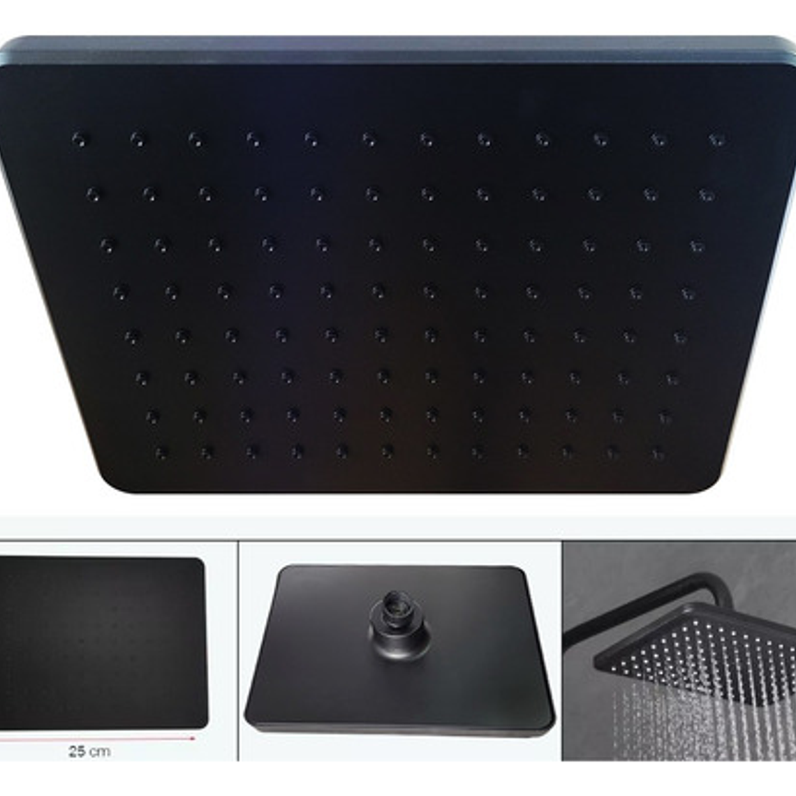 Regadera Ducha Para Baño Rectangular Negro Mate Con Tubo 3