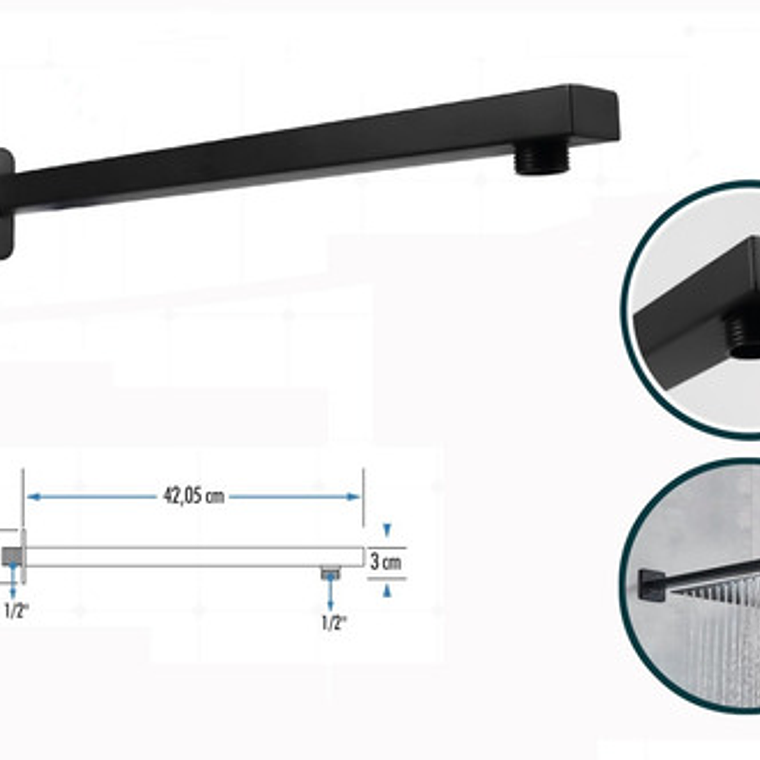 Regadera Ducha Para Baño Rectangular Negro Mate Con Tubo 4