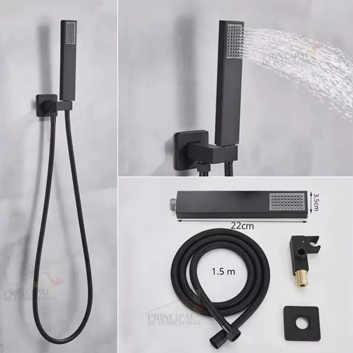 Mezclador Negro Con Salida De Teleducha + Ducha Y Telefono 7