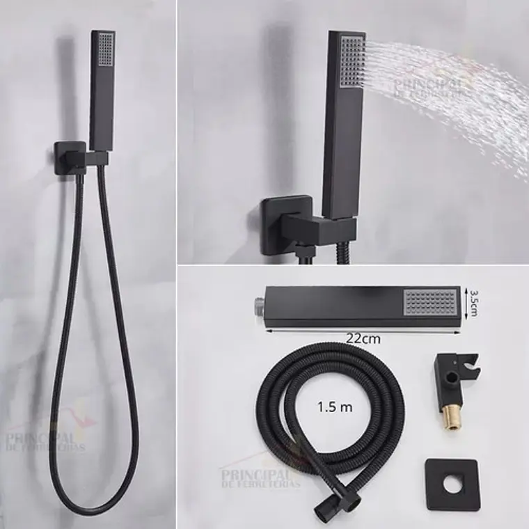 Mezclador Negro Con Salida De Teleducha + Ducha Y Telefono 7